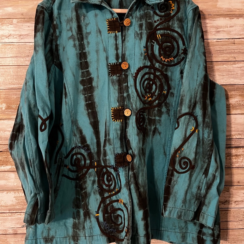 Stylish Teal and Black Casual Button Down Shirt